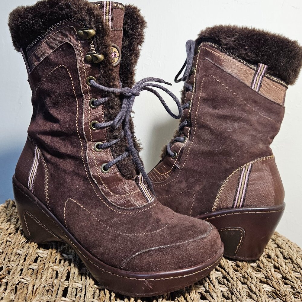 J-41  Lace Up Brown Suede Boot, Women's size 8